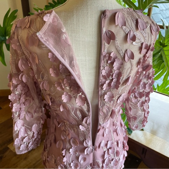 Carmen Marc Valvo Infusion 3D Floral Dusty Pink Evening Gown Maxi Dress size 2 - Picture 6 of 13